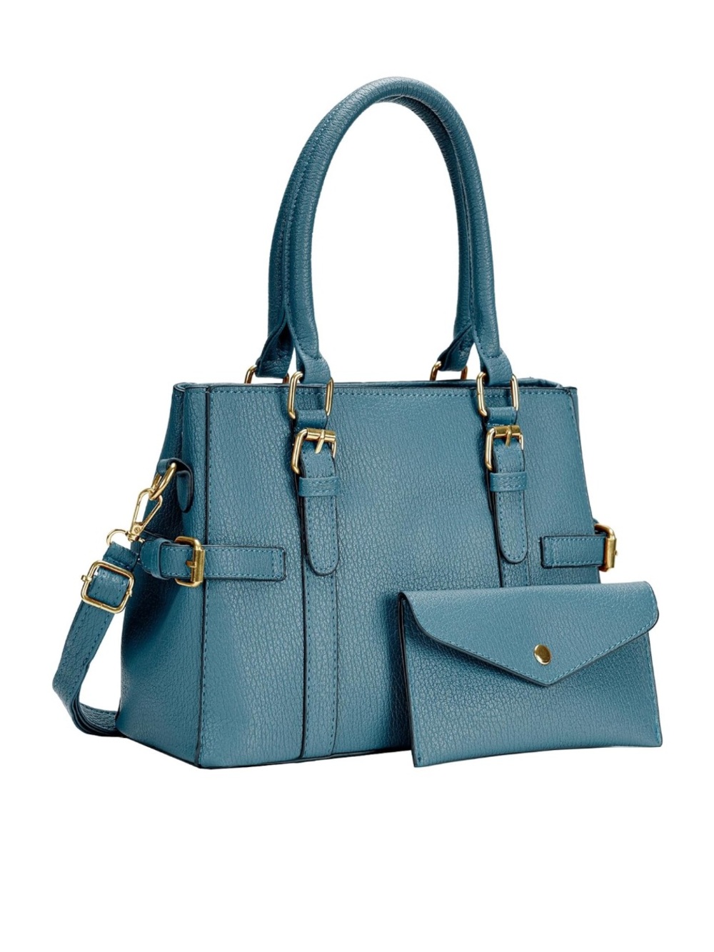 Teal Structured Tote Bag with Pouch